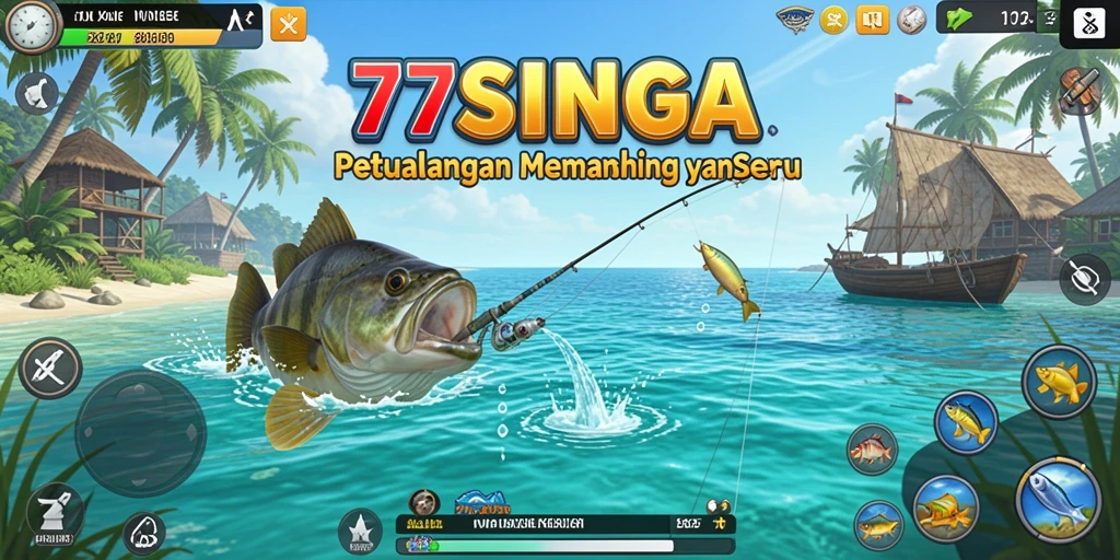 Screenshot gameplay 77SINGA menampilkan keindahan memancing di alam yang menawan.