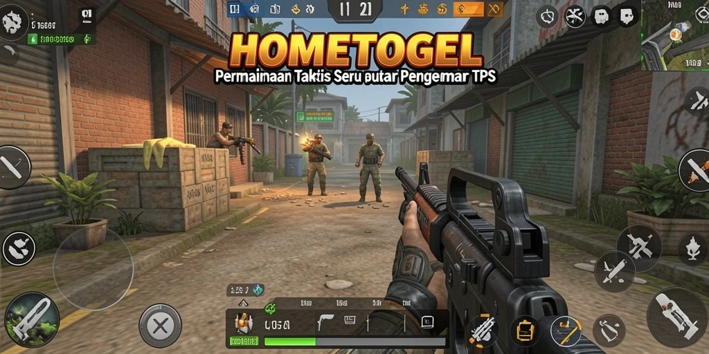 Tampilan gameplay seru dari HOMETOGEL dalam pertempuran TPS.
