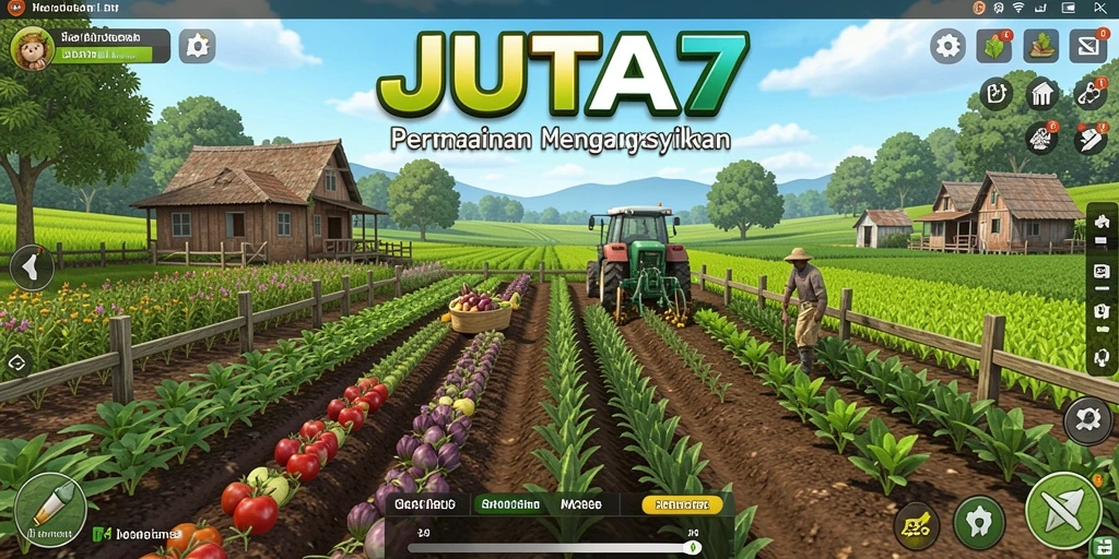 Screenshot JUTA7 menampilkan taman yang indah dengan tanaman subur.