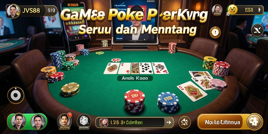 Screenshot gameplay JVS88 menampilkan suasana meja poker yang mendebarkan.