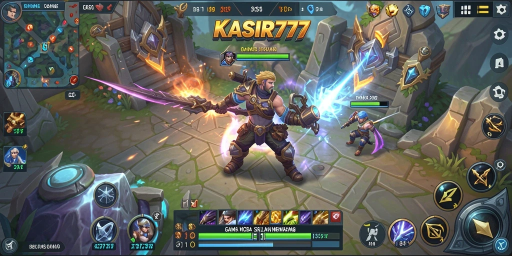 Screenshot utama KASIR777 menunjukkan momen seru dalam pertempuran MOBA.