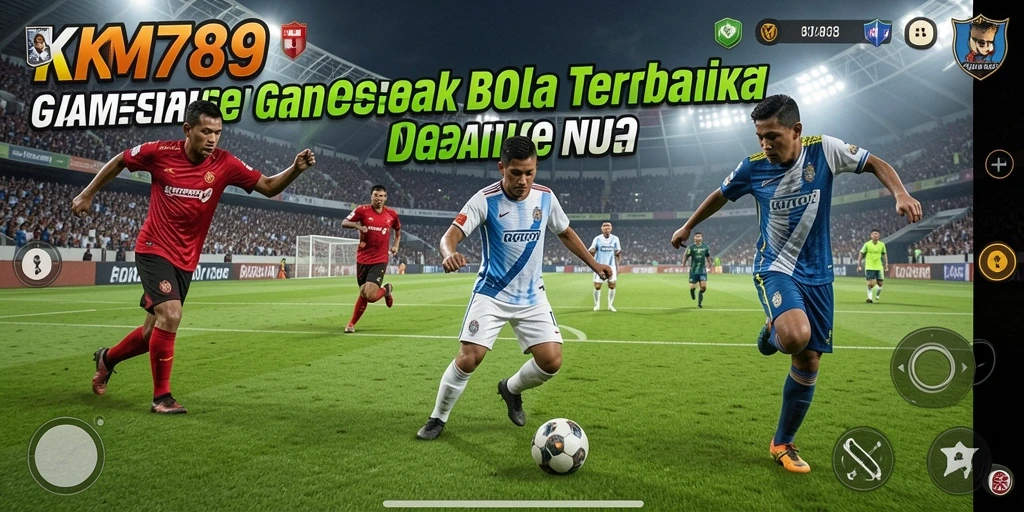 Screenshot gameplay KM789 menampilkan aksi sepak bola yang intens dan menegangkan.