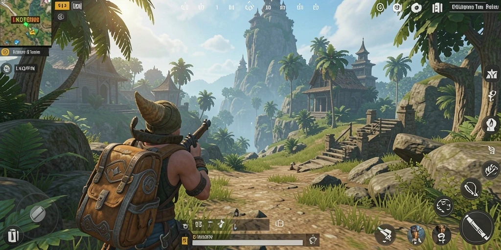 Screenshot gameplay menunjukkan eksplorasi dunia terbuka yang menakjubkan.