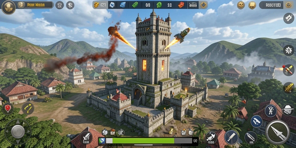 Screenshot menampilkan aksi seru gameplay Tower Defense V21.
